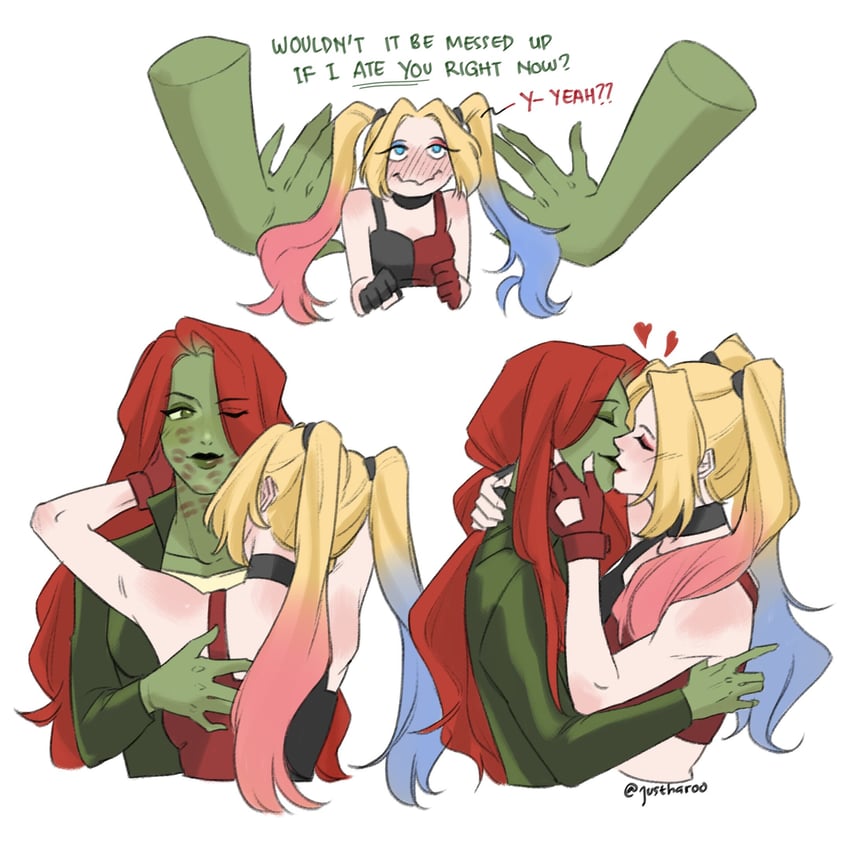 harley quinn and poison ivy (dc comics and 1 more) drawn by justharoo