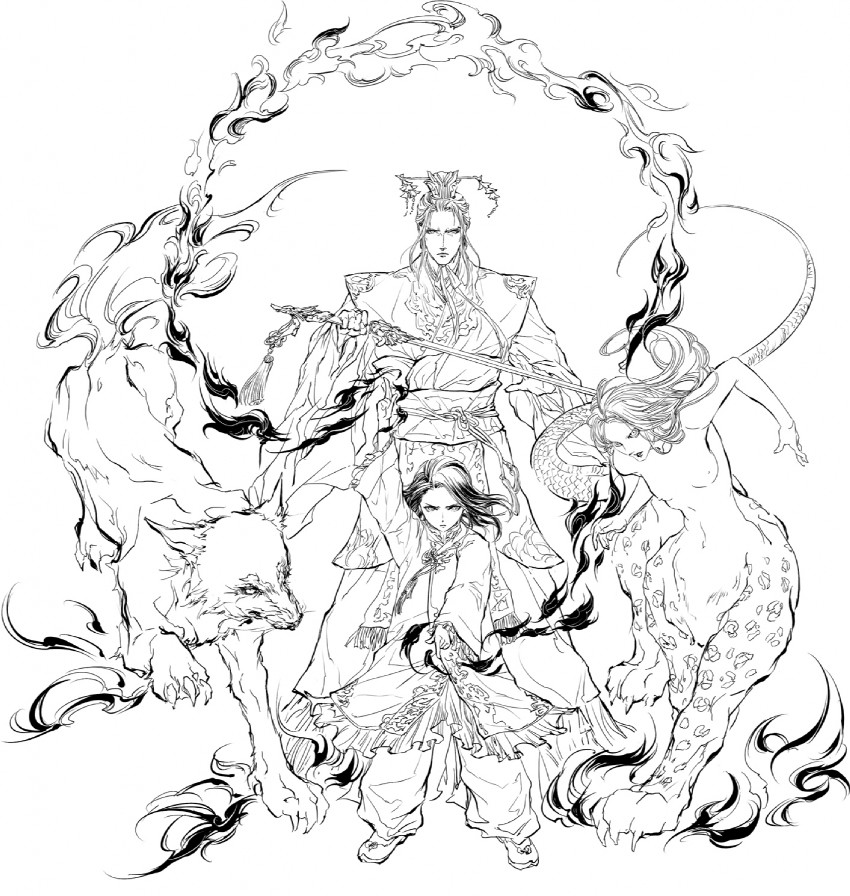 taiki, king tai, haku sanshi, and gohran (juuni kokuki) drawn by 20100301