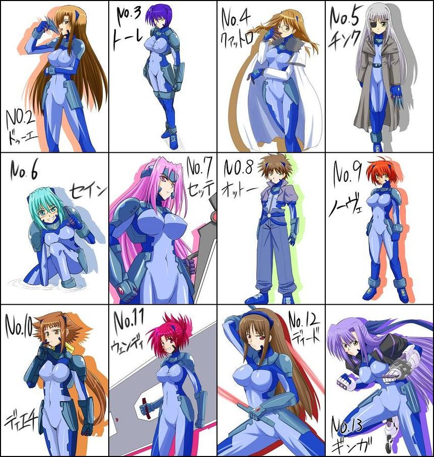 ginga nakajima, revolver knuckle, cinque, nove, wendi, and 9 more (lyrical nanoha and 1 more)