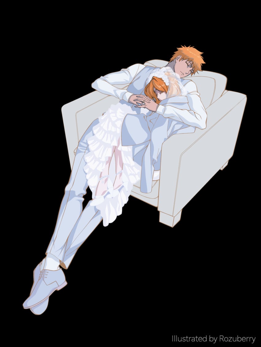 inoue orihime and kurosaki ichigo (bleach) drawn by rozuberry