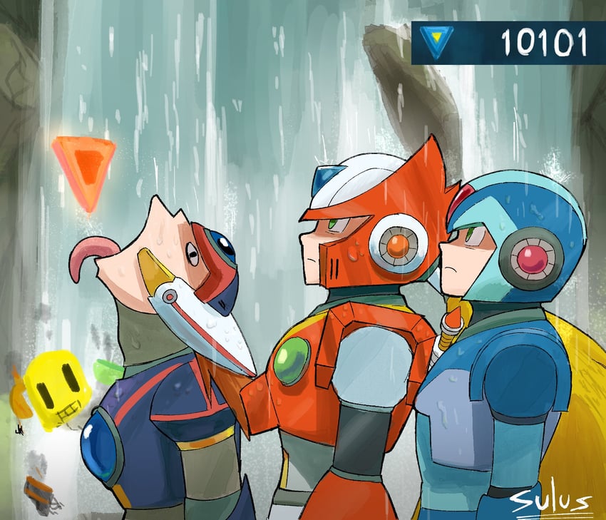 zero, x, and axl (mega man and 2 more) drawn by sulus_spir1t