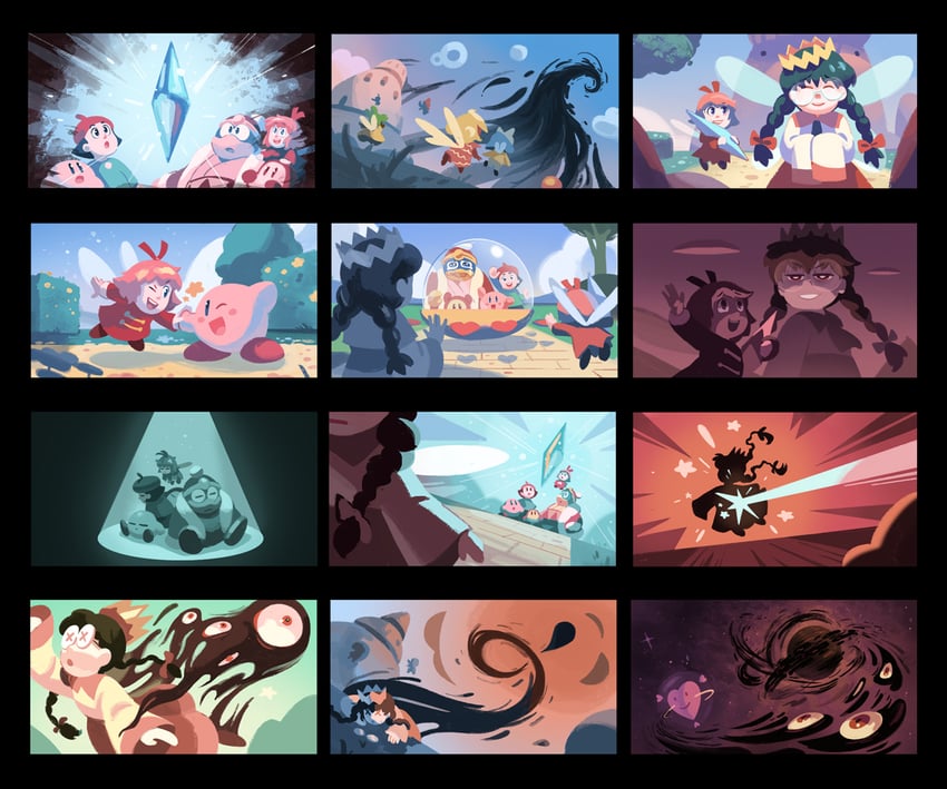 kirby, waddle dee, king dedede, adeleine, ribbon, and 3 more (kirby and 1 more) drawn by nathalie_fourdraine