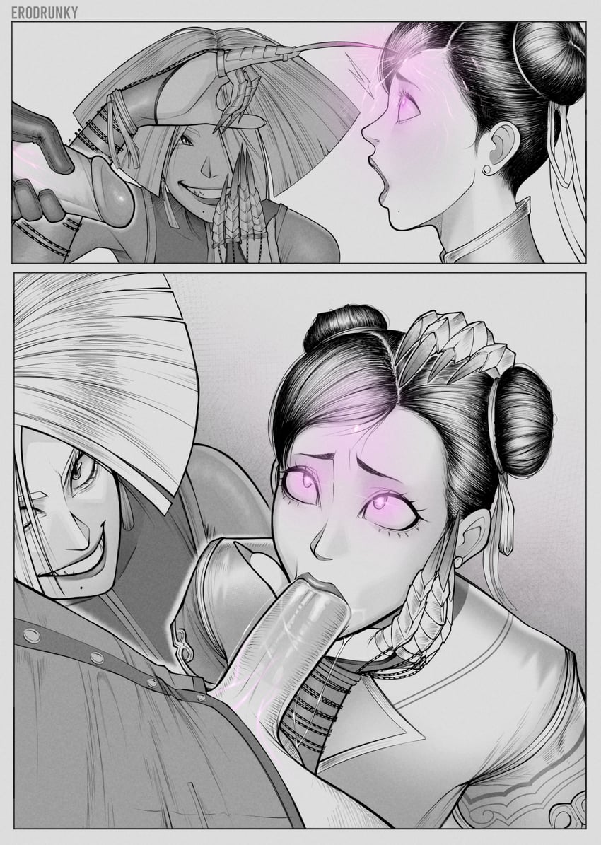 chun-li and a.k.i. (street fighter and 1 more) drawn by erodrunky