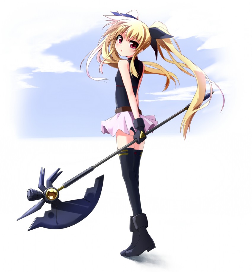 fate testarossa and bardiche (lyrical nanoha and 2 more) drawn by grune