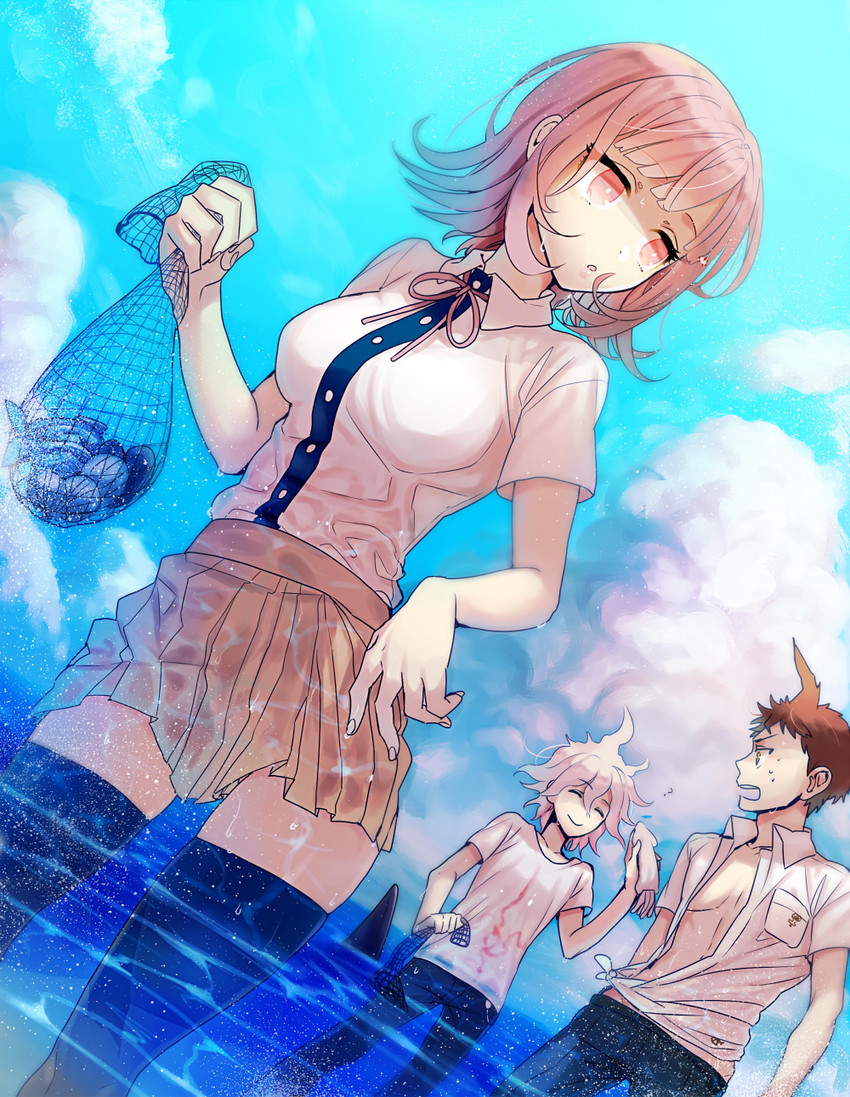 nanami chiaki, komaeda nagito, and hinata hajime (danganronpa and 2 more) drawn by inseki_tarou