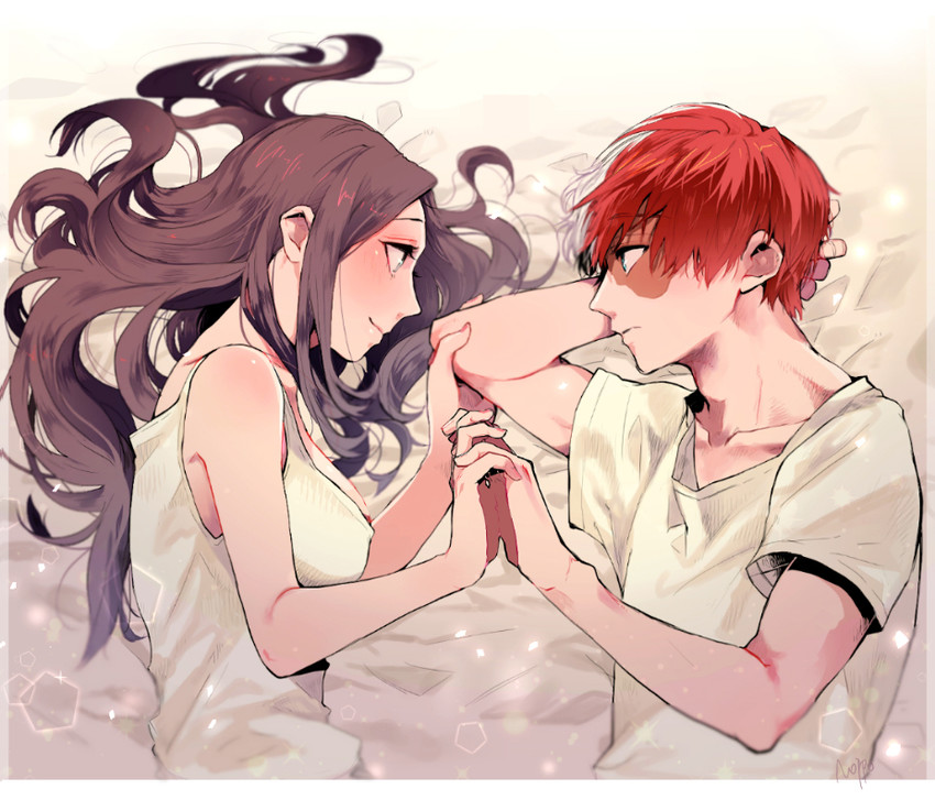 todoroki shoto and yaoyorozu momo (boku no hero academia) drawn by noppo