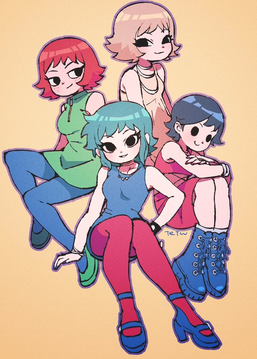 ramona flowers, kim pine, knives chau, and lisa miller (scott pilgrim) drawn by tetsu_(teppei)