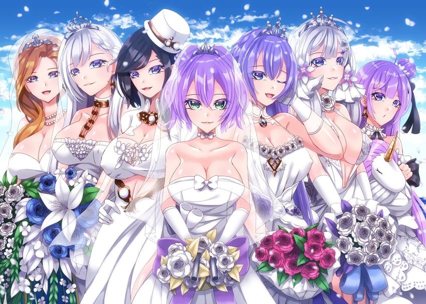 belfast, illustrious, javelin, hood, ark royal, and 2 more (azur lane) drawn by fuyuki_jun