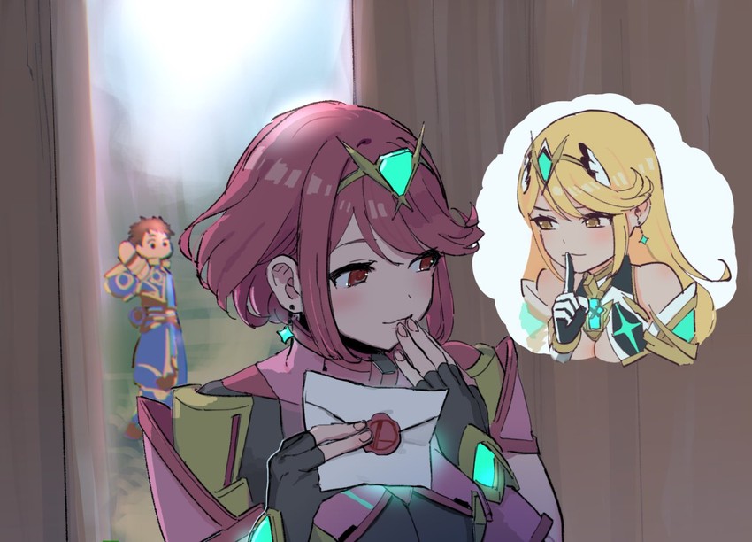 pyra, mythra, and rex (xenoblade chronicles and 2 more) drawn by lobsterbaby99