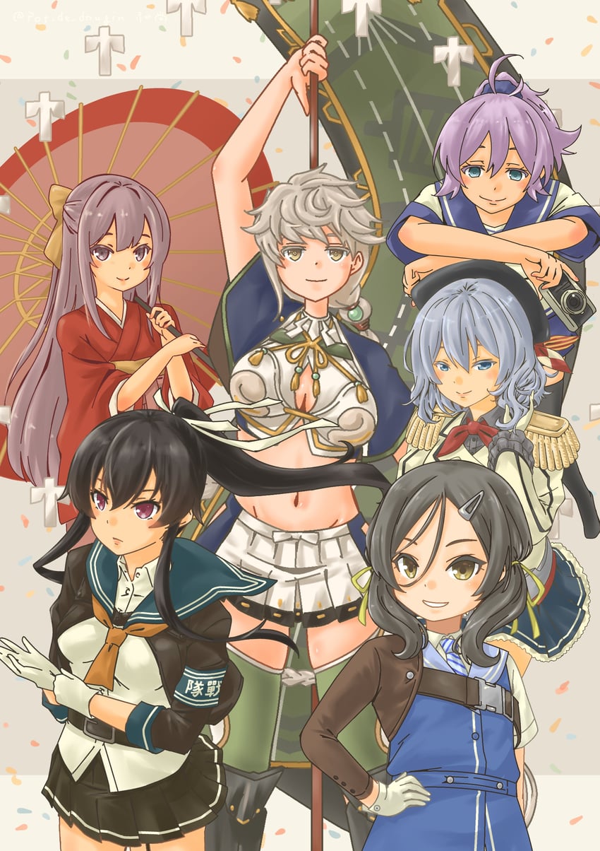 kashima, aoba, unryuu, yahagi, kamikaze, and 2 more (kantai collection) drawn by pot-de