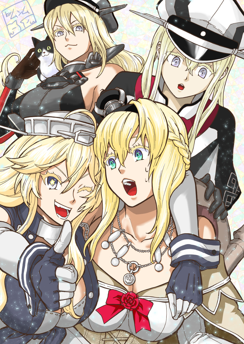 bismarck, iowa, graf zeppelin, warspite, and unsinkable sam (kantai collection) drawn by munmu-san