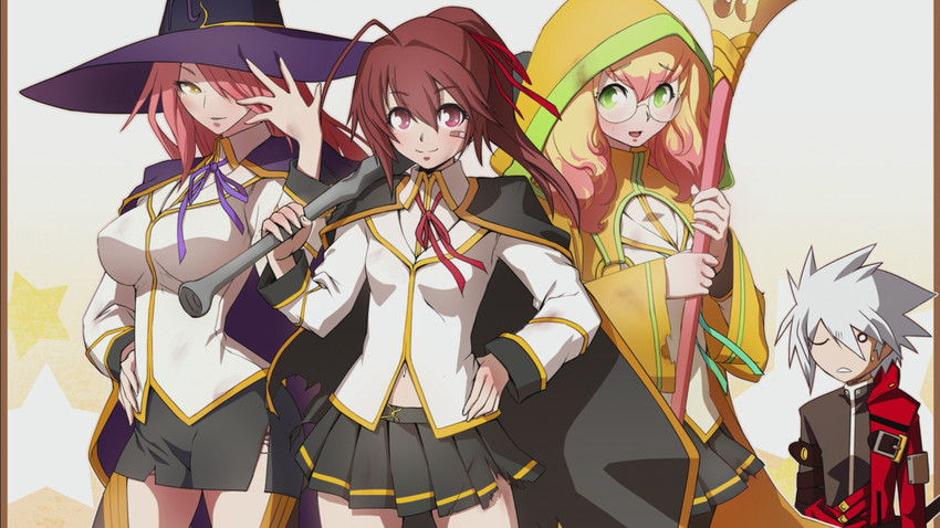 ragna the bloodedge, konoe a. mercury, celica a. mercury, trinity glassfield, and bloodedge (blazblue)