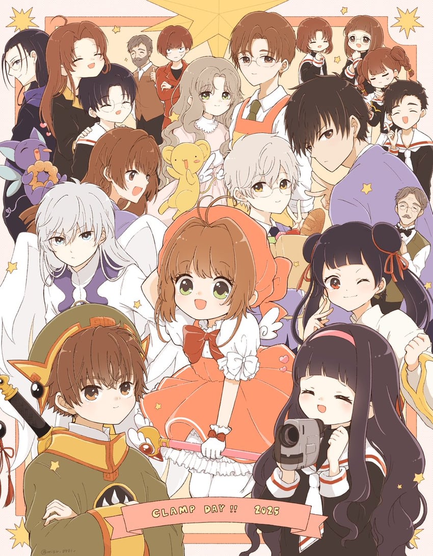 kinomoto sakura, kero, daidouji tomoyo, li syaoran, li meiling, and 17 more (cardcaptor sakura) drawn by mizu_0401