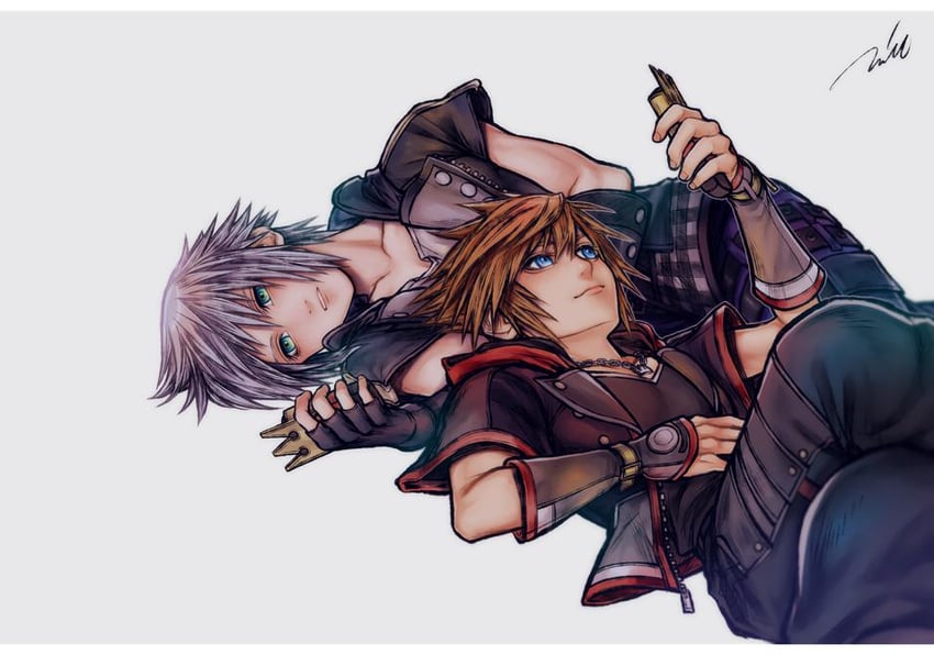sora and riku (kingdom hearts and 1 more) drawn by mim_(mimya0600)