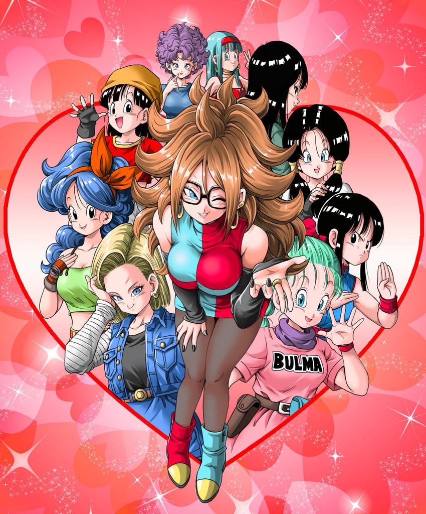android 18, bulma, android 21, chi-chi, pan, and 5 more (dragon ball and 3 more) drawn by youngjijii