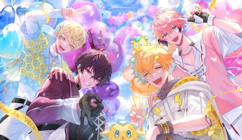 usami rito, saiki ittetsu, hibachi mana, and akagi wen (nijisanji) drawn by yuta_arata