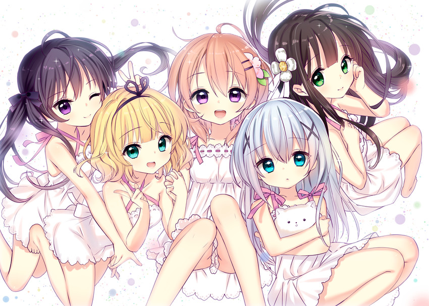 kafuu chino, hoto cocoa, kirima syaro, tippy, tedeza rize, and 1 more (gochuumon wa usagi desu ka?) drawn by tsukigami_runa