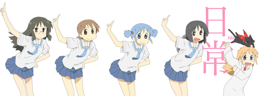 shinonome nano, naganohara mio, aioi yuuko, minakami mai, professor shinonome, and 1 more (nichijou) drawn by byako_(srktn)