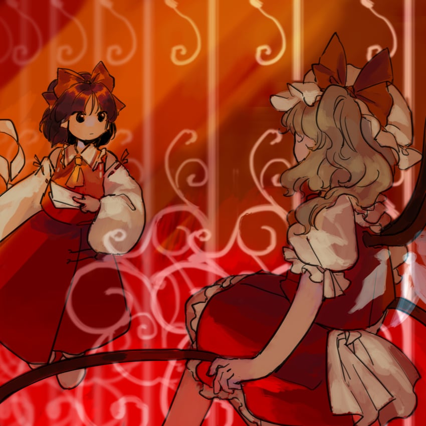 hakurei reimu and flandre scarlet (touhou) drawn by kaigen_1025