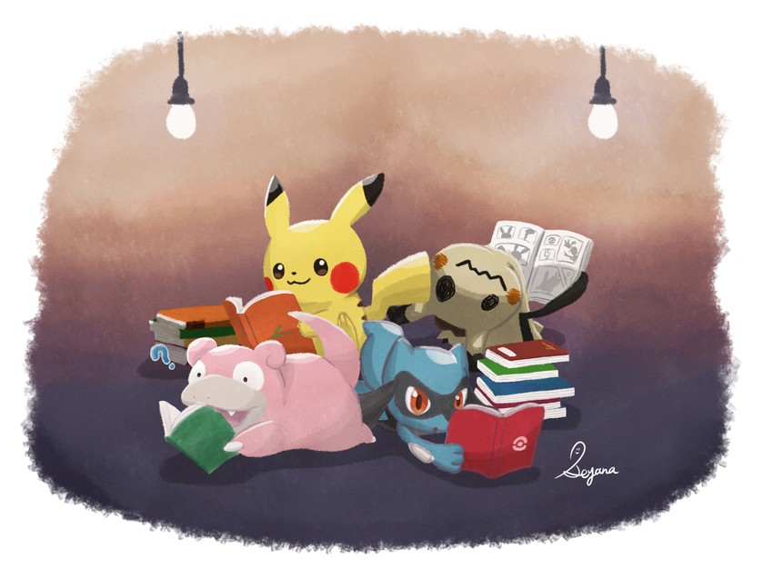 pikachu, mimikyu, riolu, and slowpoke (pokemon) drawn by seyana_(seyanaillust)
