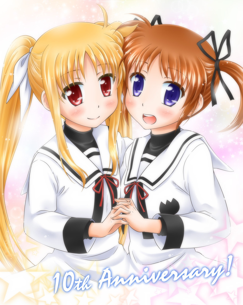 fate testarossa and takamachi nanoha (lyrical nanoha and 2 more) drawn by shinozuki_takumi