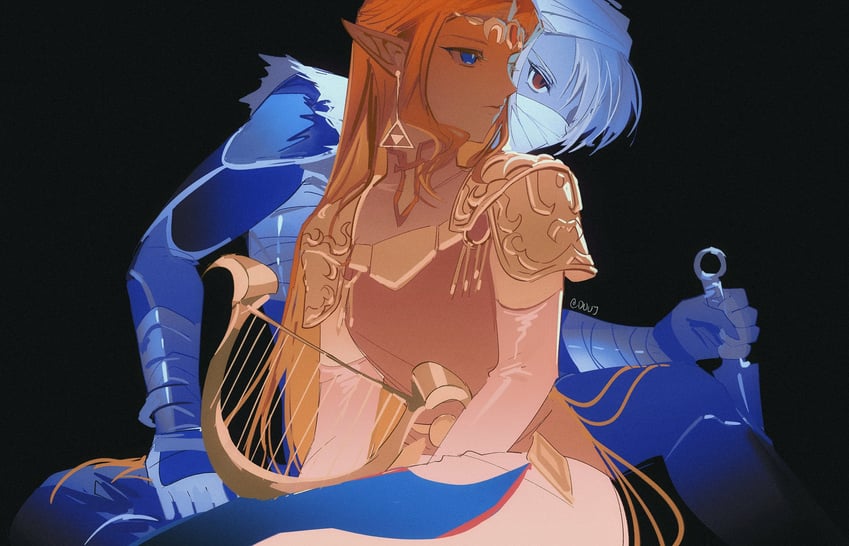 princess zelda and sheik (the legend of zelda and 1 more) drawn by duoj_ji