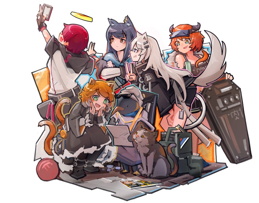 texas, lappland, exusiai, croissant, emperor, and 1 more (arknights) drawn by jumbowhopper