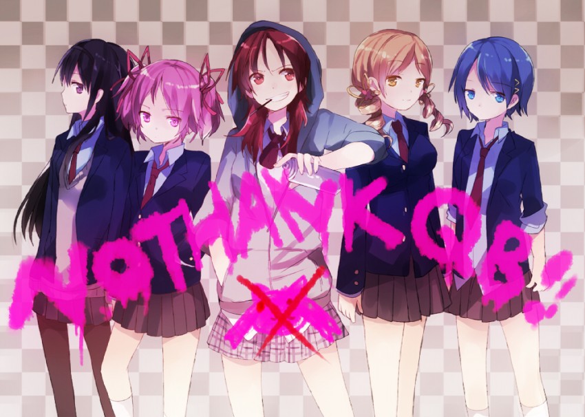 akemi homura, kaname madoka, miki sayaka, sakura kyoko, tomoe mami, and 1 more (mahou shoujo madoka magica and 1 more) drawn by pun2