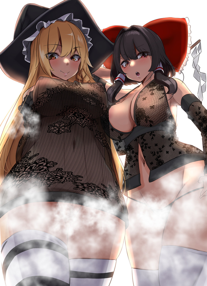 hakurei reimu and kirisame marisa (touhou) drawn by yukito_(dreamrider)