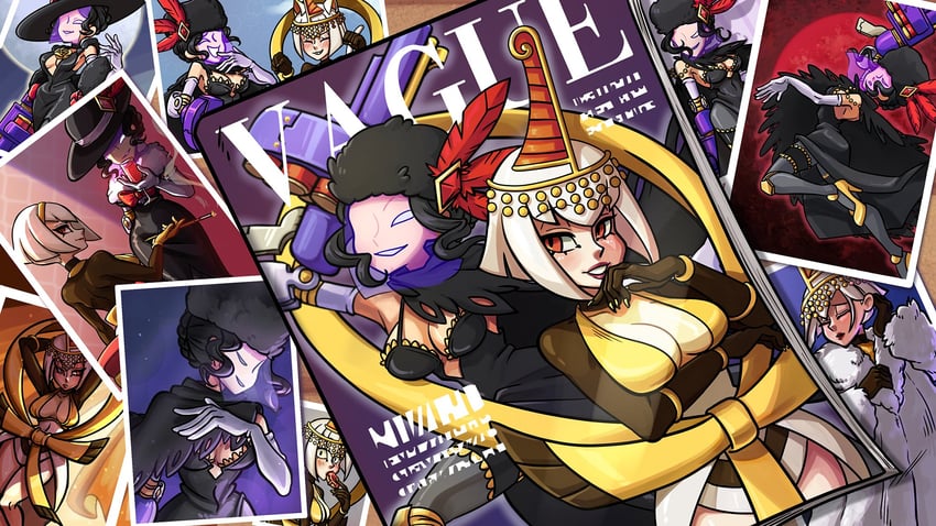 ningguang, bayonetta, eliza, and black dahlia (skullgirls and 2 more) drawn by madamerinrin