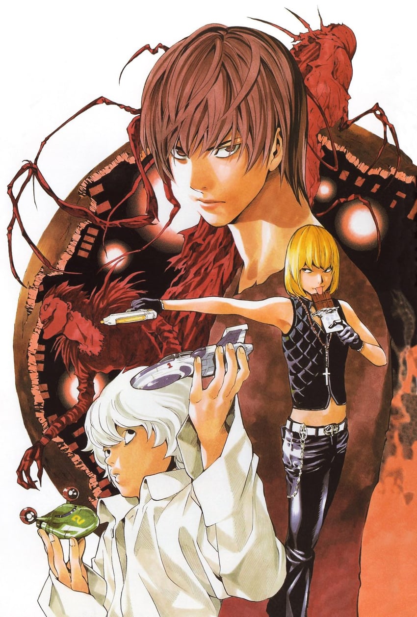 yagami light, ryuk, near, mello, and sidoh (death note) drawn by obata_takeshi