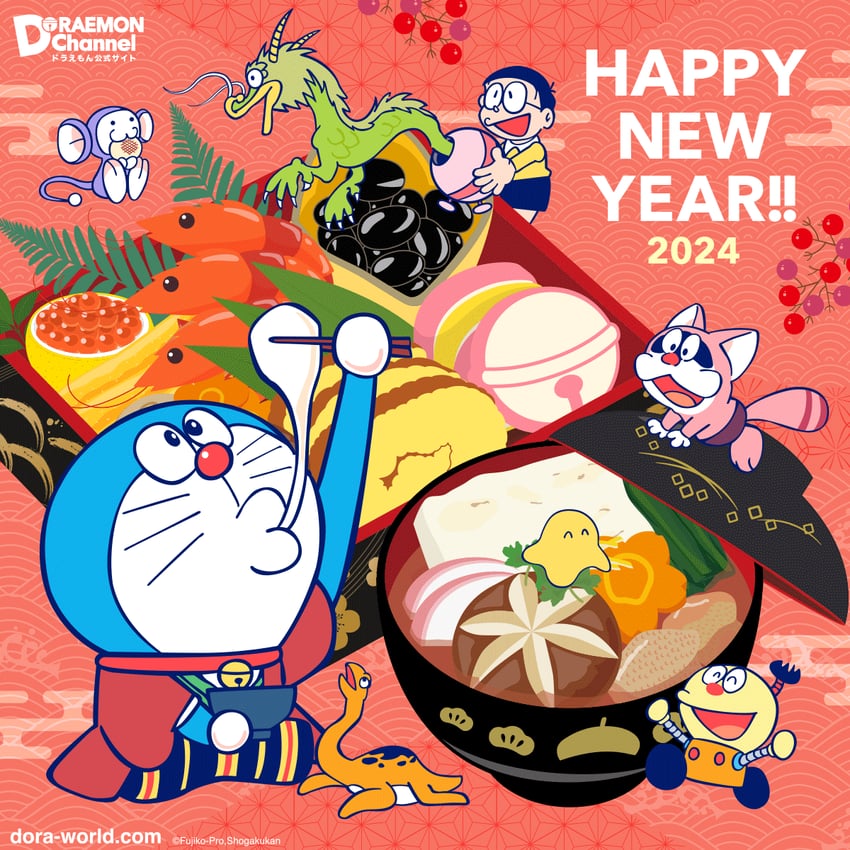 doraemon, nobi nobita, korosuke, chinpui, buyoyon, and 2 more (doraemon and 4 more)