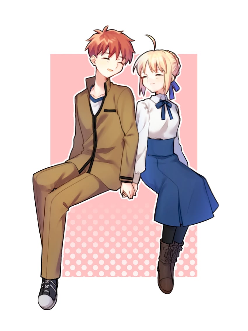artoria pendragon, saber, and emiya shirou (fate and 1 more) drawn by dun_dudu