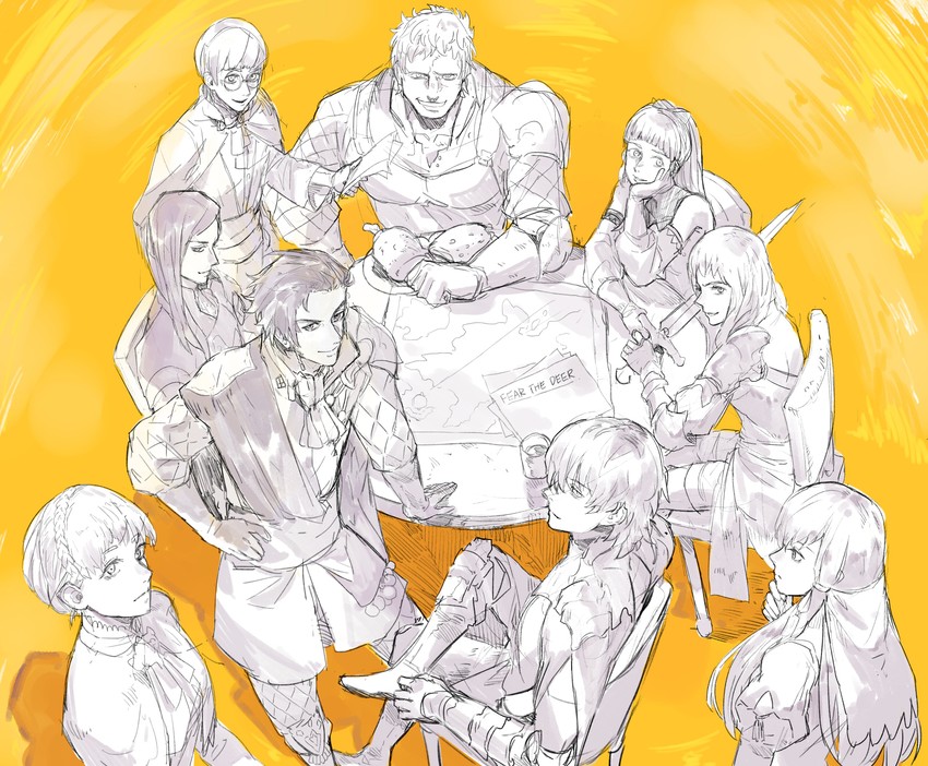 giorno giovanna, hilda valentine goneril, male byleth, lysithea von ordelia, marianne von edmund, and 10 more (fire emblem and 3 more) drawn by yourfreakyneighbourh