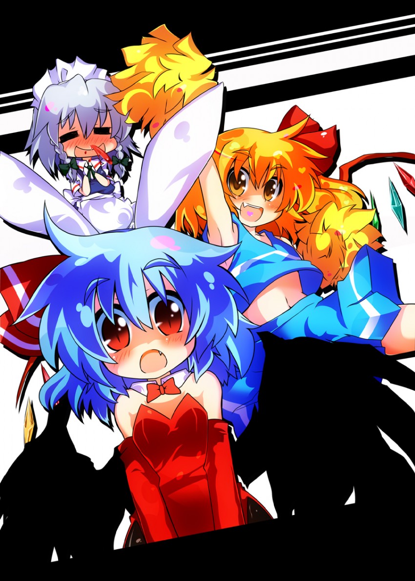 remilia scarlet, flandre scarlet, and izayoi sakuya (touhou) drawn by gin_(shioyude)