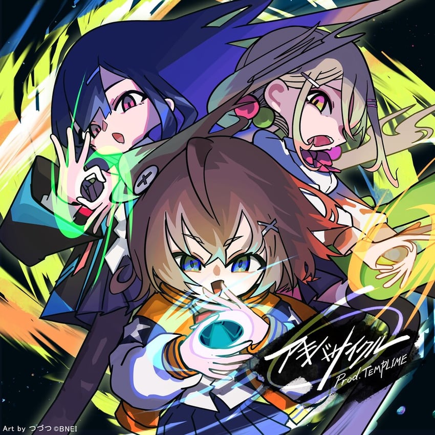 hidaka reina, shinonome kazune, and kayano futaba (denonbu) drawn by tsuzutsu
