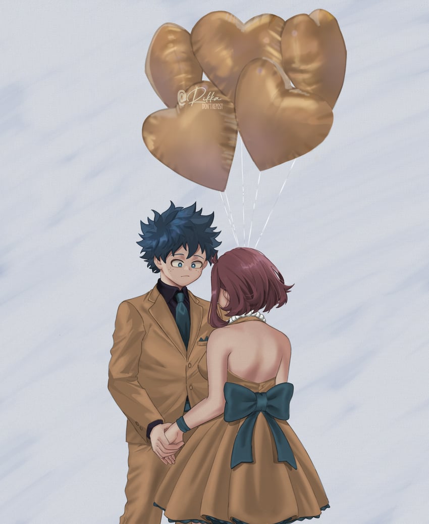 midoriya izuku and uraraka ochaco (boku no hero academia) drawn by rikka_(qgirl_26)
