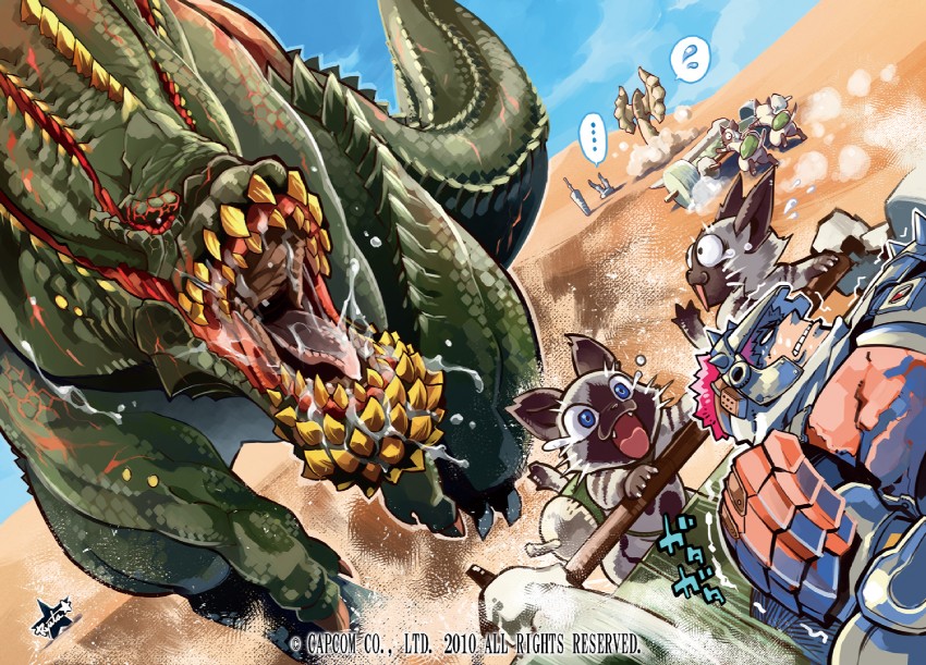 monster hunter, deviljho, diablos, and wild felyne (monster hunter and 1 more) drawn by fuse_ryuuta