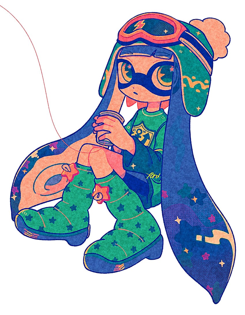 inkling player character and inkling girl (splatoon) drawn by f0rd_5_px