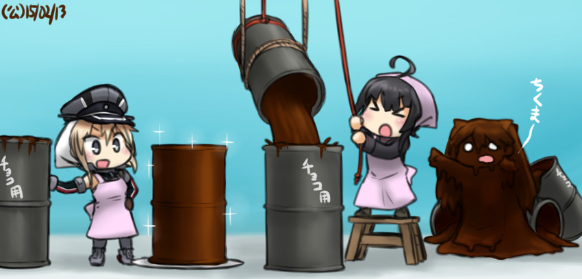bismarck, tone, and mikazuki (kantai collection) drawn by hamu_koutarou