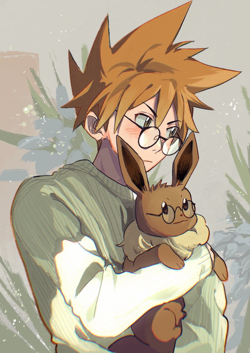 eevee and blue oak (pokemon and 1 more) drawn by mei_(manjunii)