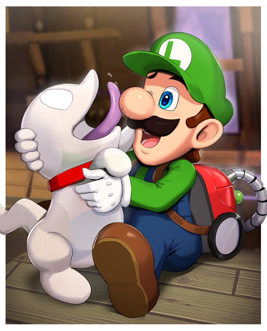 luigi and polterpup (mario and 2 more) drawn by gonzarez