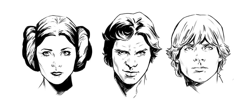 princess leia, luke skywalker, and han solo (star wars and 1 more) drawn by carmen_carnero