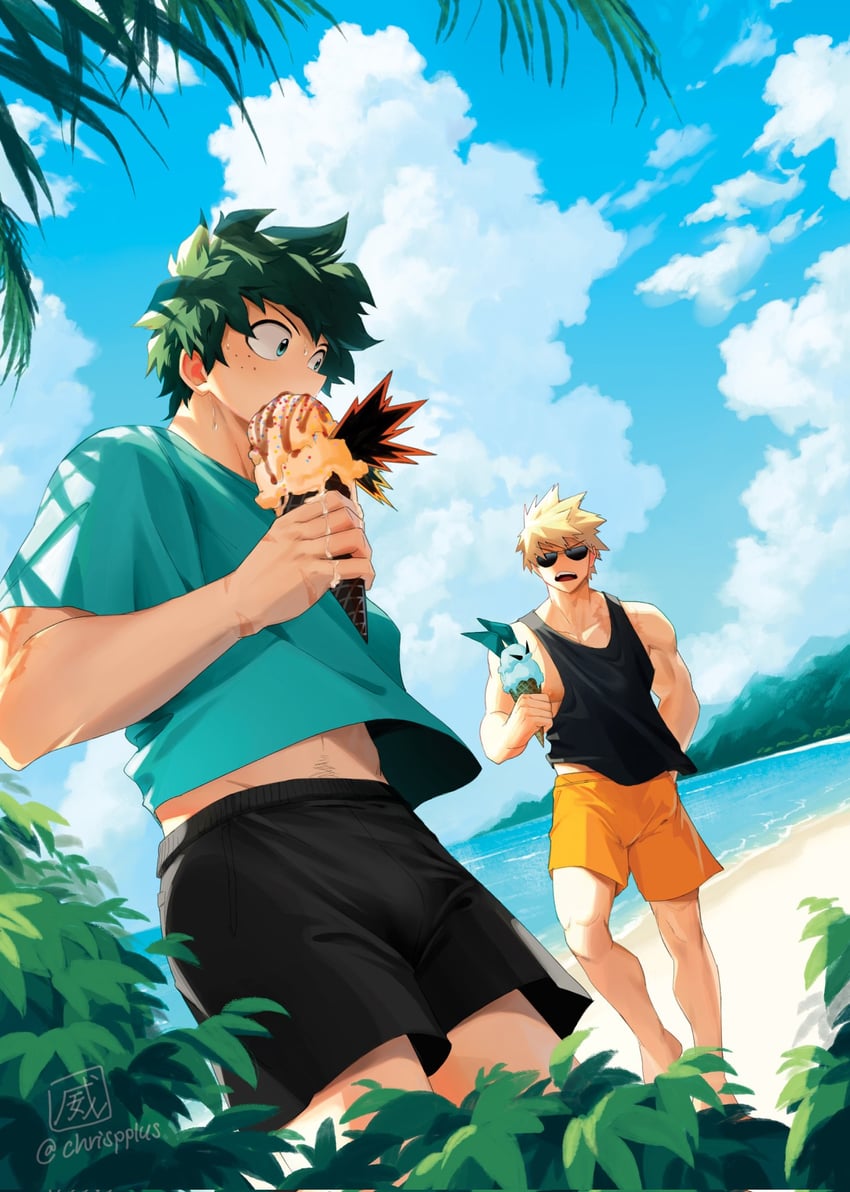 midoriya izuku and bakugou katsuki (boku no hero academia) drawn by chrispplus