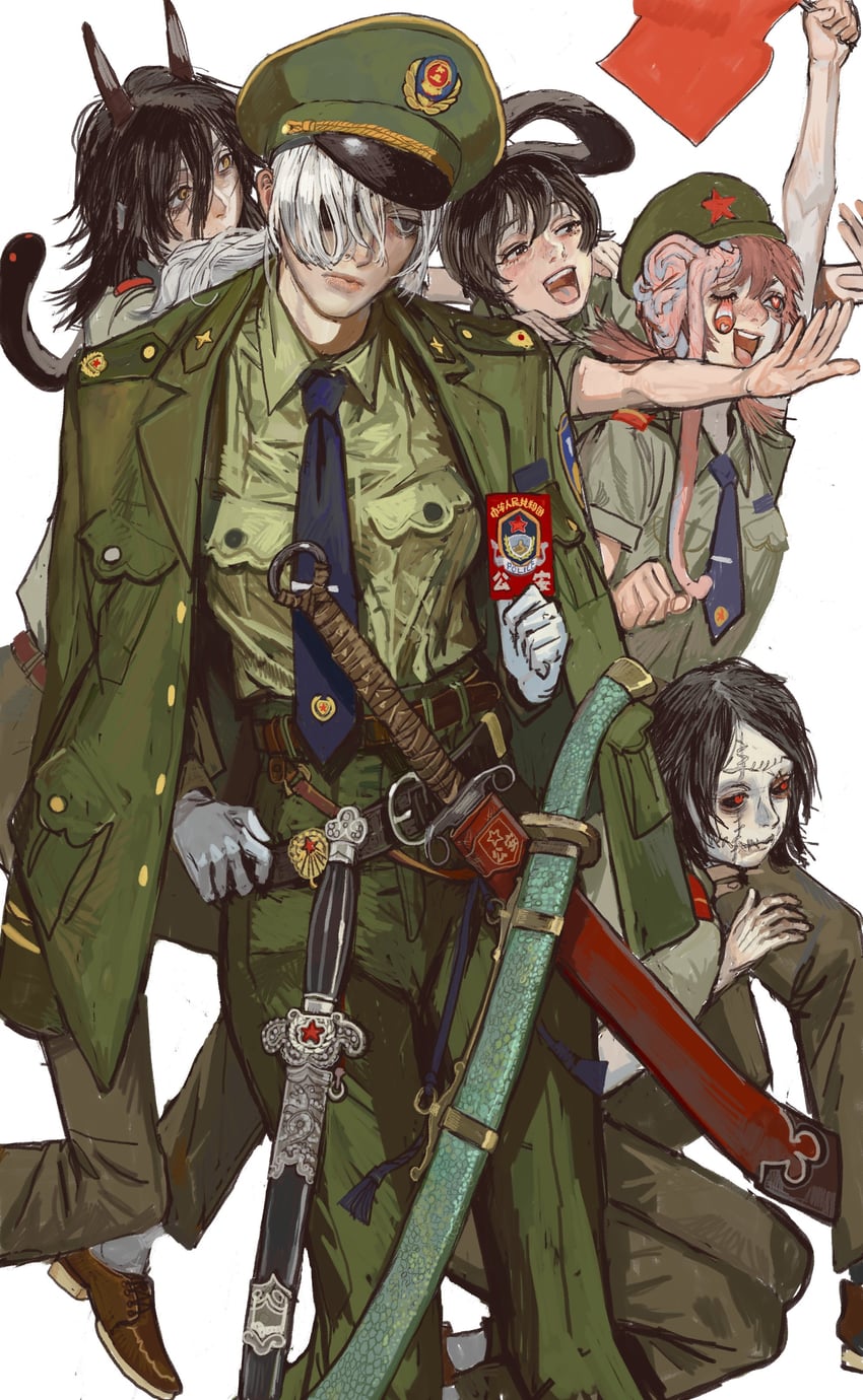 quanxi, cosmo, pingtsi, tsugihagi, and long (chainsaw man) drawn by mossacannibalis