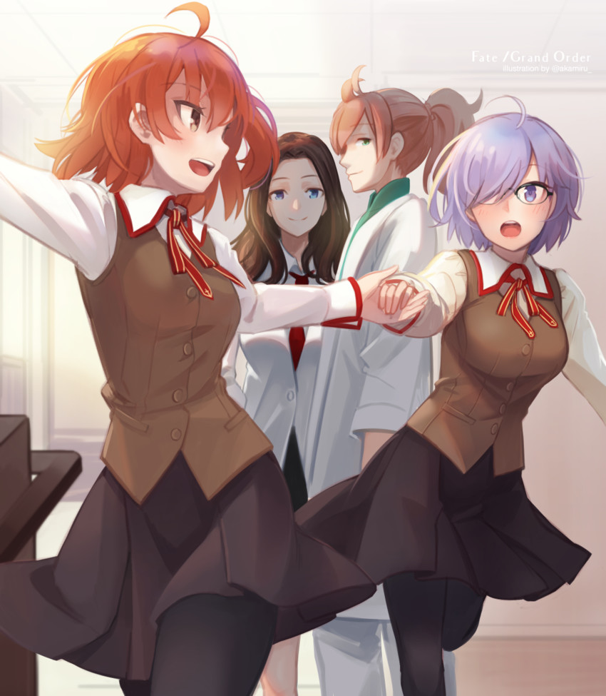 mash kyrielight, fujimaru ritsuka, leonardo da vinci, and romani archaman (fate and 1 more) drawn by hinoshita_akame