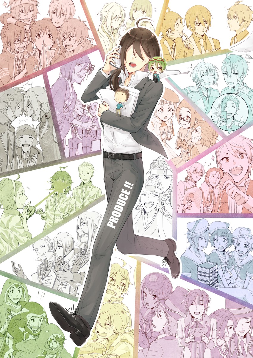 producer, akizuki ryo, amagase touma, mizushima saki, himeno kanon, and 44 more (idolmaster and 1 more) drawn by yuuutoys