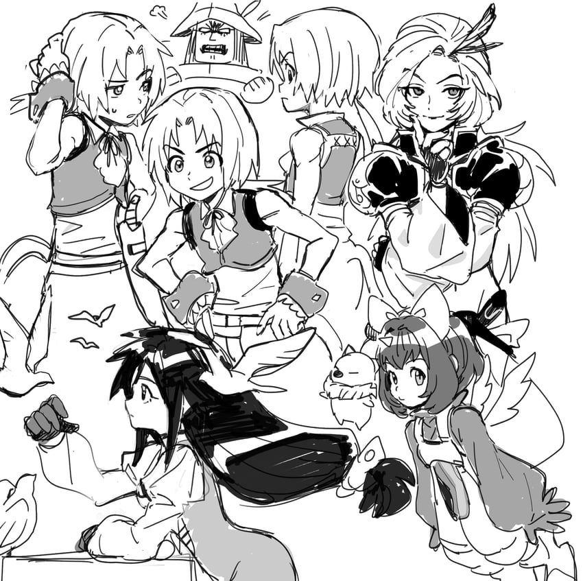 moogle, zidane tribal, garnet til alexandros xvii, eiko carol, kuja, and 1 more (final fantasy and 1 more) drawn by dede_(qwea_00000)