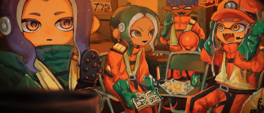 inkling player character, octoling player character, octoling girl, inkling boy, and octoling boy (splatoon and 1 more) drawn by suuno_kamibukuro