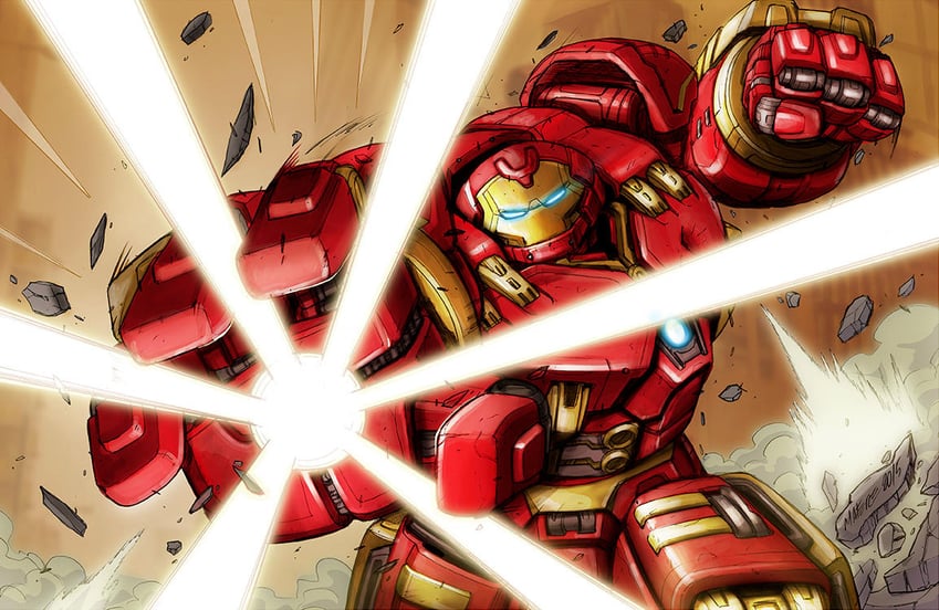 iron man and hulkbuster (marvel and 3 more) drawn by marcelo_matere